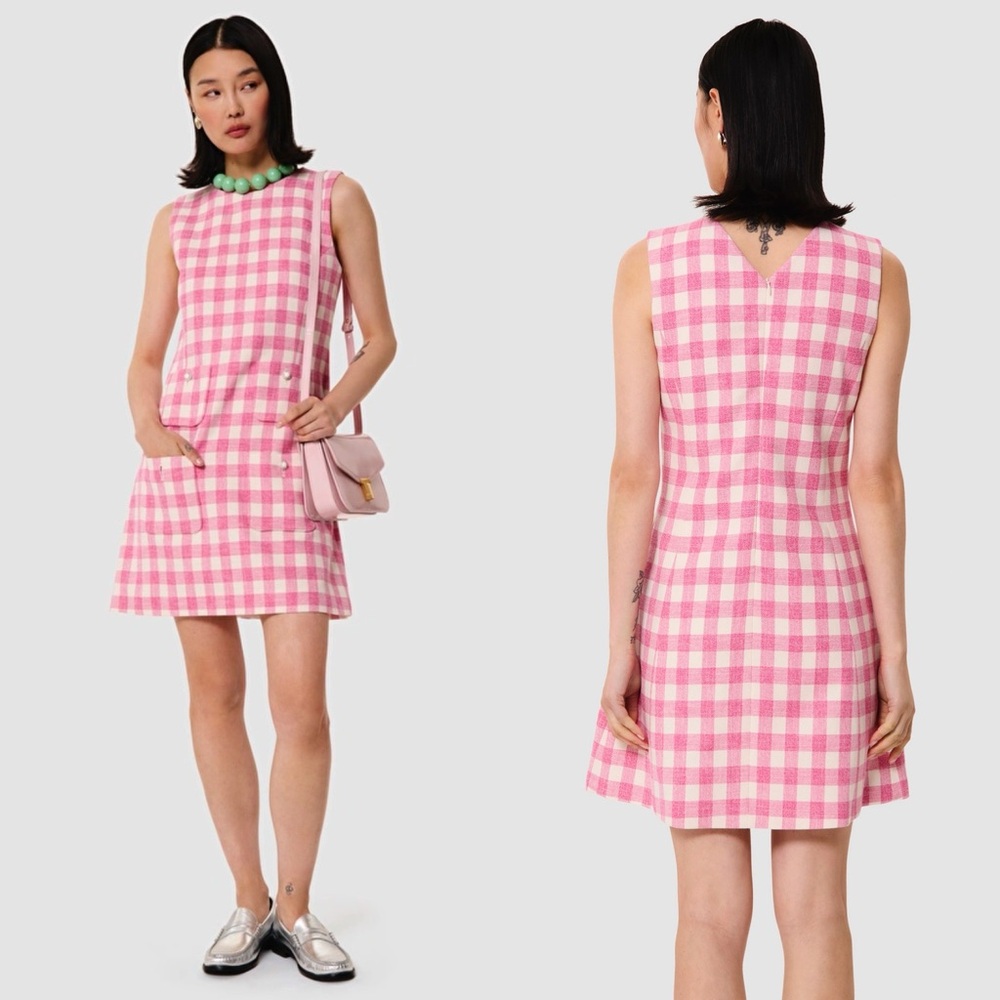 Tara Jarmon Paris Russel Pink Gingham Dress Size 42 = US XL